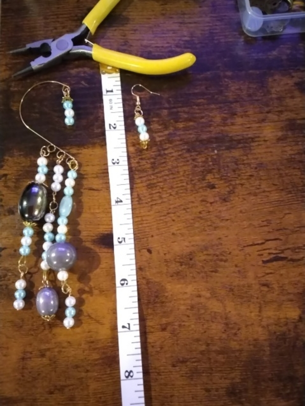 Gold-Tone Pearl & Aqua Bead Drop Cuff Earrings